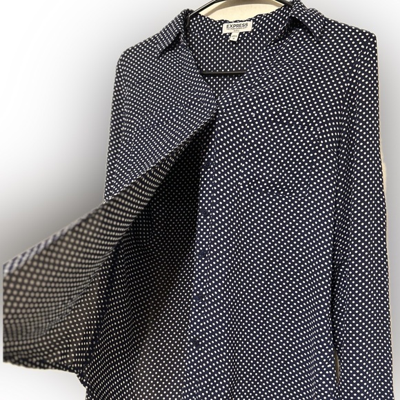 Express Tops - Express Portofino polka dot Navy longsleeve shirt size Small